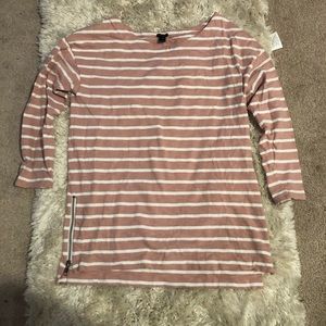 J. Crew side zip striped T-shirt in Pink & white